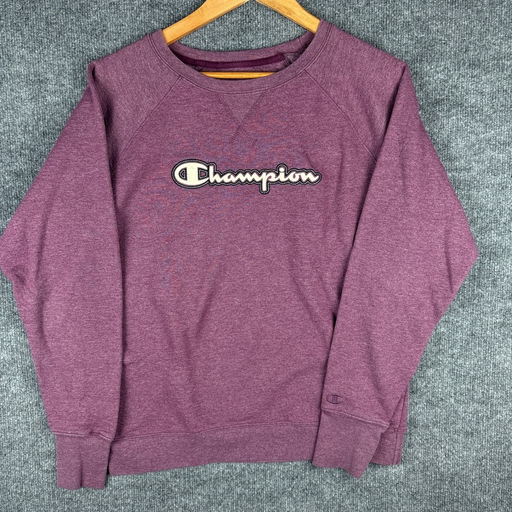 Champion Heathered Crewneck Sweatshirt Womens Large Purple Chenille